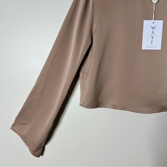 WAYF Womens Oversize Mushroom Woven Bell Angle Sleeve Crop Blouse Extra Small - Picture 6 of 7